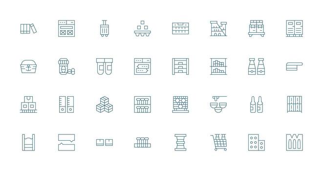 32 íconos para contenedores en Delgado línea formato icono conjunto para web vector