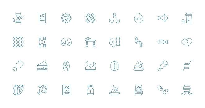 Protein Design Icons featuring 32 in Thin Line Style Sharp Icons for Presentations vector