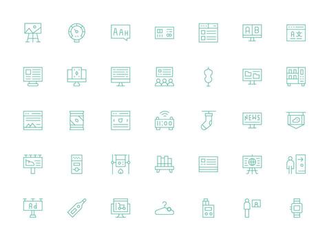 35 ligero línea vectores para monitor tema escalable íconos para todas temas