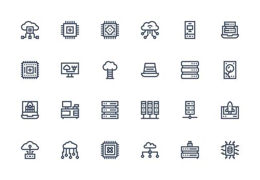 24 grueso línea línea estilo íconos desde informática colección web y aplicación icono paquete colección vector
