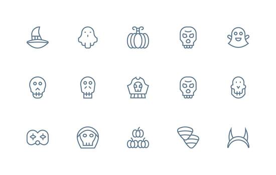 Halloween Set with 15 Regular Line Icons Simple Icons for Interface and Wireframes vector