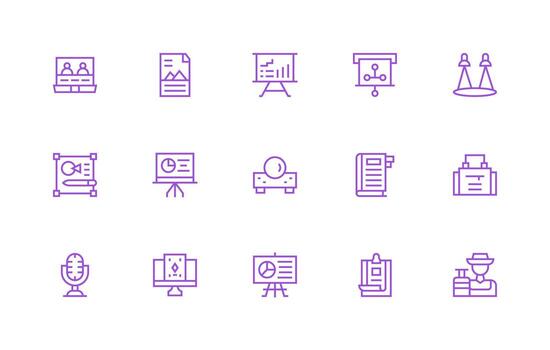 Regular Line Style Presentation Icons with 15 Vectors Clean Icon Set Icon Pack for UI Projects