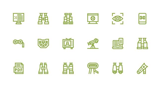Viewing Visual Pack containing 18 Strong Stroke Line Icons Simple Icons for Interface and Wireframes vector