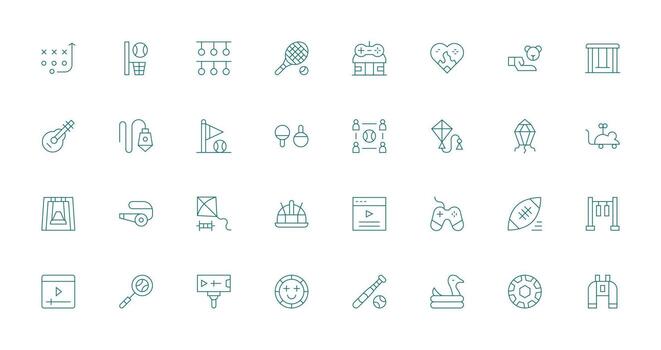 Delgado línea íconos desde jugar conjunto con 32 vectores completamente editable icono conjunto para web