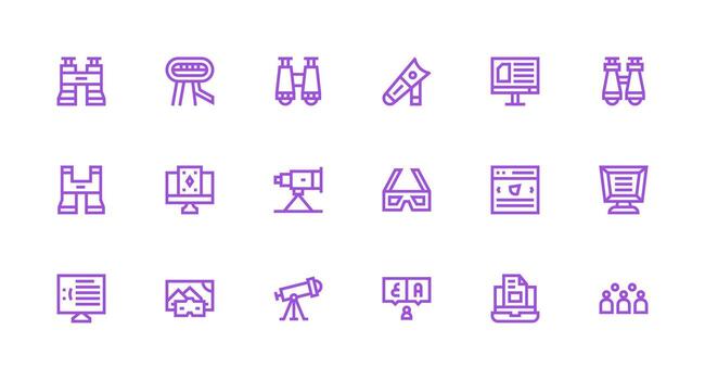 Viewing Icon Set with 18 Strong Stroke Line Graphics Organized Pack for Project Assets vector