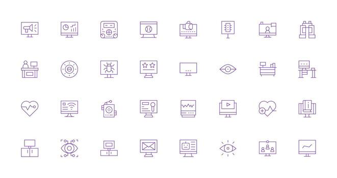 Monitor featuring 32 Icons in Thin Line Design All Device Compatible Icon Set vector