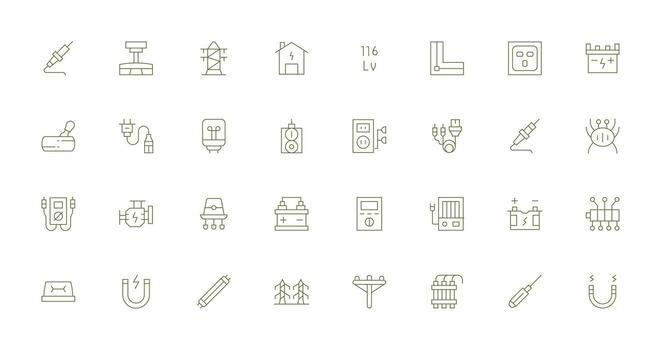 Thin Line Icons from Electrical Set with 32 Vectors Complete Icon Bundle for Web Design