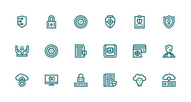 Information Security featuring 18 Icons in Strong Stroke Line Design Pixel Perfect Icons for Modern Apps vector