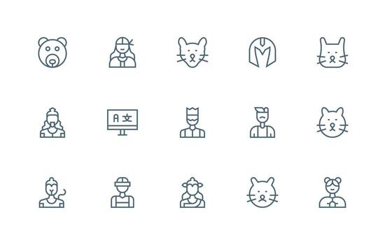 15 Regular Line Icons for Character Graphics Reusable Icon Set vector