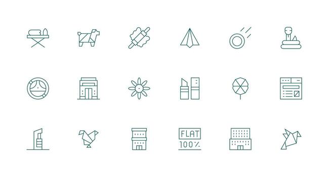 Flat Icon Set with 18 Minimal Line Graphics Professional Icon Set vector