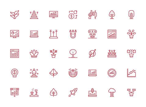 Growth Visual Pack containing 35 Regular Clean Line Icons Quick Access Icons for UI Development vector