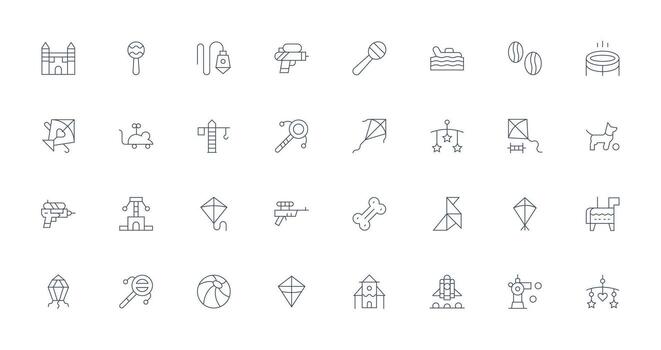 Toy Icon Set with 32 Thin Line Graphics Smart Icon Collection vector