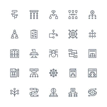 diagrama de flujo presentando 25 íconos en medio carrera contorno diseño web y aplicación icono paquete colección vector