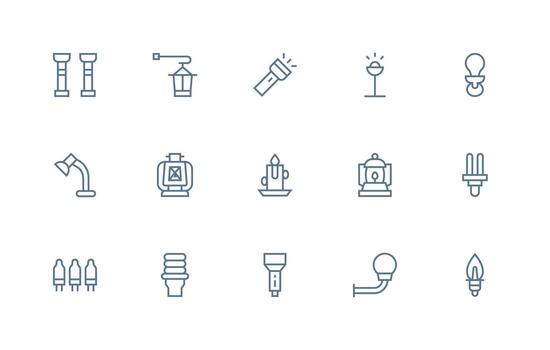 15 Regular Line Style Icons from Light Source Collection Minimal Icon Set for Interface Projects vector