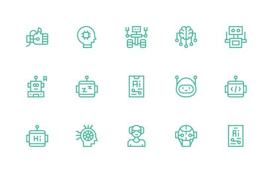 regular línea íconos desde artificial inteligencia conjunto con 15 vectores completar icono conjunto para móvil aplicaciones