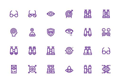 Thick Line Line Style Vision Icons with 24 Vectors Simple Icons for Interface and Wireframes