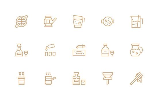 15 Pour Icons in Regular Line Aesthetic UI-Ready Icon Collection vector