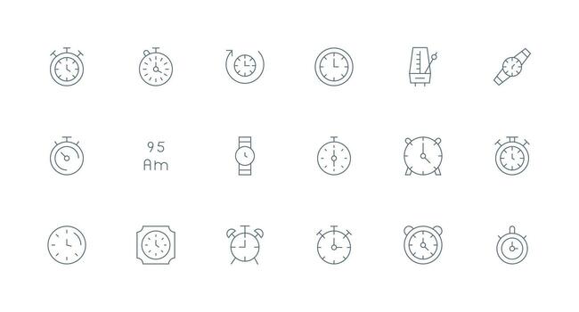 Timekeeping Visual Pack containing 18 Minimal Line Icons Icon Collection Set vector