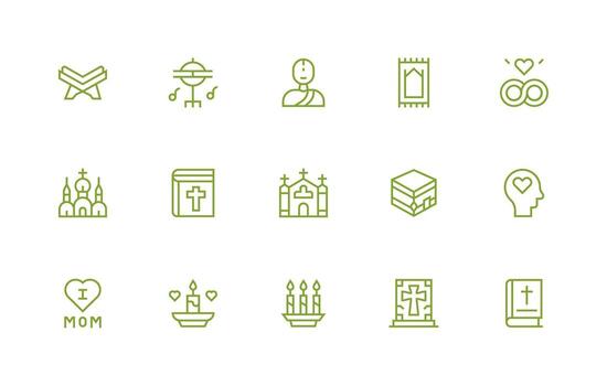 Devotion Design Icons featuring 15 in Regular Line Style Well-Structured Icons for Creative Use vector