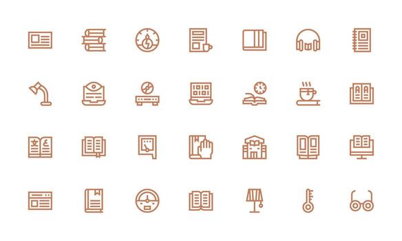 leyendo visual paquete conteniendo 28 negrita línea íconos mínimo icono conjunto para interfaz proyectos vector