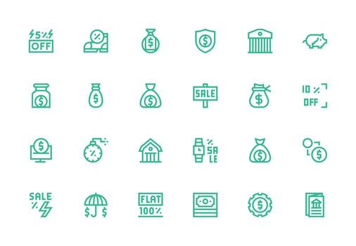 Savings Icon Set with 24 Thick Line Line Graphics All Device Compatible Icon Set vector