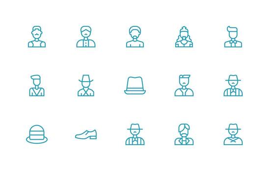 15 Icons for Gentleman in Regular Line Format Layout Icon Collection vector