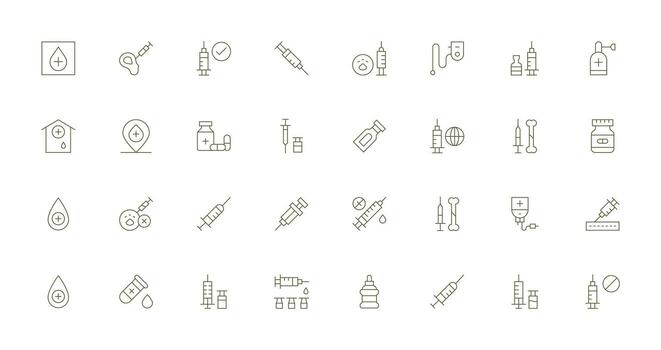 Injection Visual Pack containing 32 Thin Line Icons Interface Icon Collection for Daily Projects vector