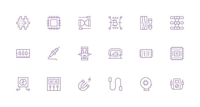 Circuit Set with 18 Minimal Line Icons Basic Icon Series vector