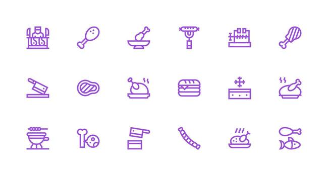 18 Icons for Meat in Strong Stroke Line Format Web Icon Collection vector