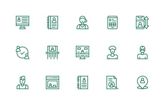 15 User Data Icons in Regular Line Aesthetic Balanced Icon Set for Functional Design vector