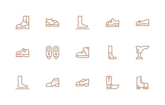 Boot Design Icons featuring 15 in Regular Line Style Clean Icon Set Icon Pack for UI Projects vector