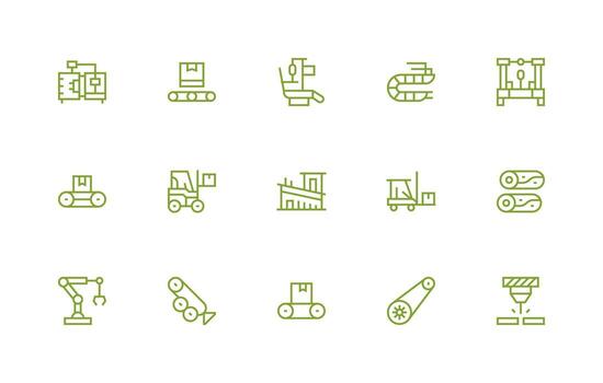 Conveyor Set with 15 Regular Line Icons Layout Icon Collection vector