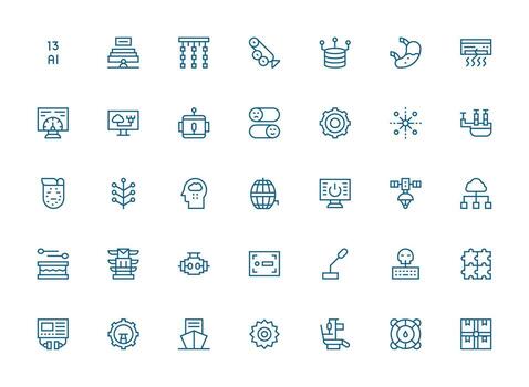35 regular limpiar línea íconos para sistema gráficos básico icono serie vector