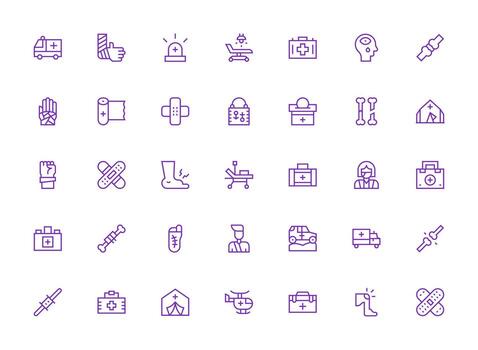 Trauma Visual Pack containing 35 Regular Clean Line Icons Web Icon Collection vector