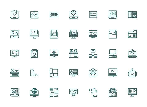 35 Regular Clean Line Vectors for Computer Theme Icon Set for Apps