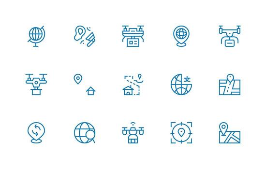 Regular Line Style Mapping Icons with 15 Vectors Lightweight Icon Series for Fast Prototypes