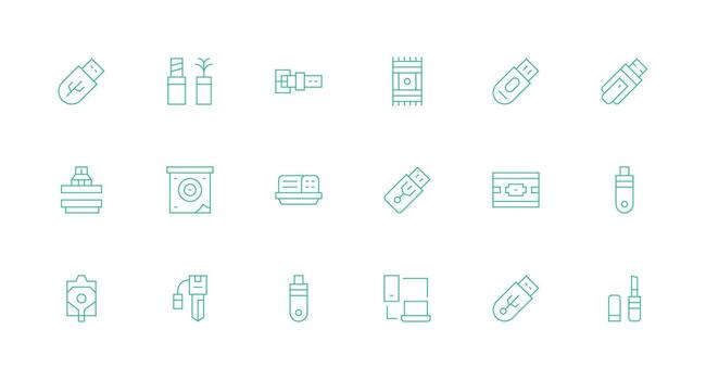 18 Minimal Line Icons for Flash Drive Graphics Functional Icon Series vector