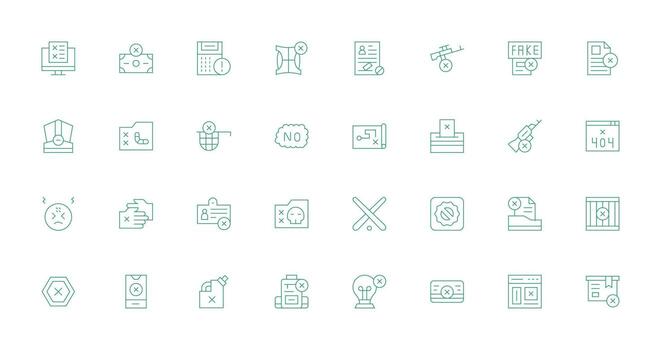 Thin Line Style Invalid Icons with 32 Vectors Clean Set for Layout Prototypes