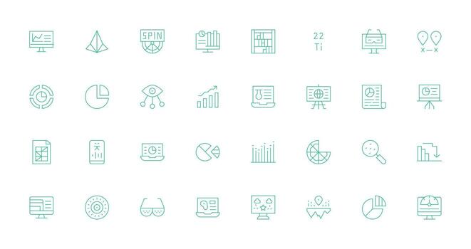 32 datos visualización íconos en Delgado línea estético de múltiples fines icono conjunto vector