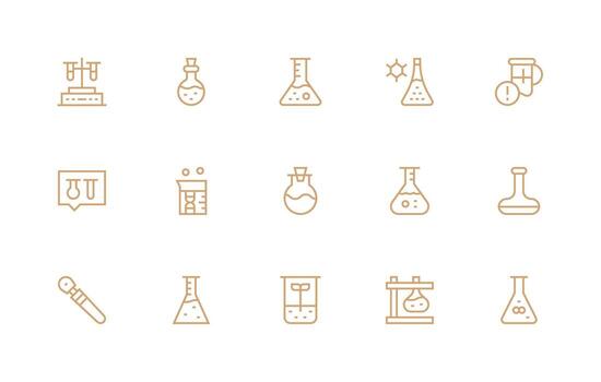 Beaker Set with 15 Regular Line Icons Web Icon Collection vector