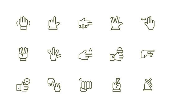 mano gesto icono conjunto con 15 regular línea gráficos todas dispositivo compatible icono conjunto vector