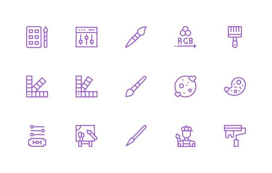 Color Icon Set with 15 Regular Line Graphics Clear and Concise Icon Set Collection vector