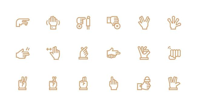 Hand Gesture Icon Set with 18 Strong Stroke Line Graphics Full Icon Library for UI Designers vector