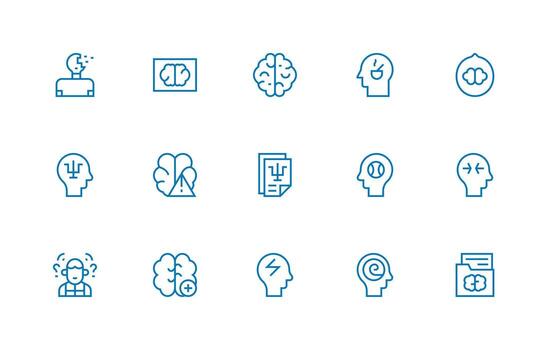 mental diseño íconos presentando 15 en regular línea estilo web y aplicación icono paquete colección vector