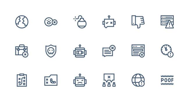 Strong Stroke Line Icons from Failure Set with 18 Vectors All Device Compatible Icon Set