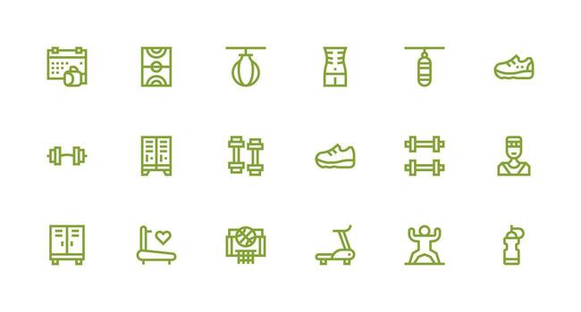 18 Strong Stroke Line Icons for Gym Graphics Quick Access Icons for UI Development vector