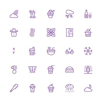 Cold Icon Set with 25 Medium Stroke Outline Graphics Full Icon Library for UI Designers vector