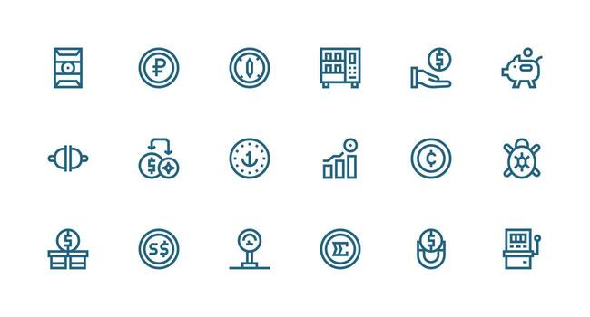 Strong Stroke Line Style Coin Icons with 18 Vectors Customizable Icon Series for Mobile Screens
