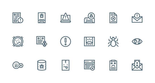 18 Strong Stroke Line Style Icons from Error Message Collection Multi-Style Icon Collection vector