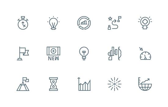 Progress Indicator Design Icons featuring 15 in Regular Line Style Compact Icon Pack vector